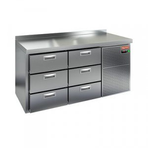 Стол охлаждаемый Hicold SN 33 BR2 TN (-2+10), 6 ящ, увелич.объёма, на низ.ножках, 1505х600х850